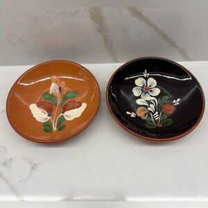 Set of 2 Vintage Hungarian Folk Pottery Plates Hand painted Floral Design MCM